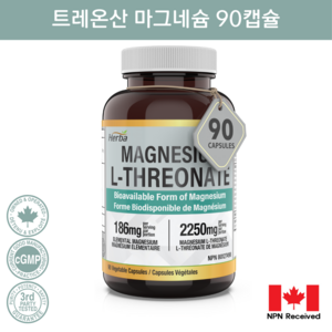 트레온산 마그네슘 90캡슐 L-트레온산 마그네슘 2250mg 허바 캐나다, 1개