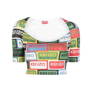 겐조 로고 프린트 크롭 탑, 그린계열, Standard S