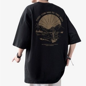 제이티엘 남성용 오버핏 프린팅 반팔 티셔츠