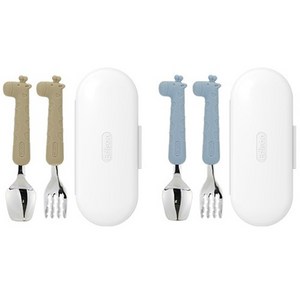에디슨 실리콘 스푼 포크 케이스 2종 세트 베이비, 기린베이지 + 기린..., 스푼 + 포크 + ..., 1세트