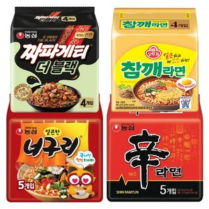 농심 오뚜기라면 봉지라면세트 18P (쨔파게티 더블랙 4P + 참꺠라면 4P + 신라면 5P + 너구리 5p ) 라면스프
