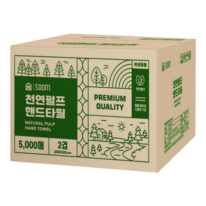 SOOM 100% 천연펄프 무형광 핸드타올 5000매 키친타올 페이퍼타올, 5000개입, 1개