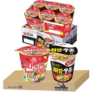 블루존 튀김우동 소컵라면 62g (6입)+진라면 매운맛 소컵라면 65g (6입)