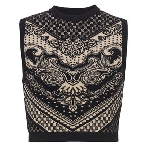 발망 패턴 인타르시아 니트 크롭 탑