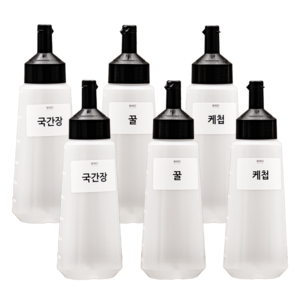 원터치 소스통 블랙 600ml(특대) 6개 + 라벨 21종 세트, 1세트, 600ml