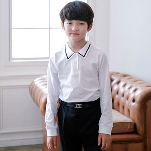 잭키드 남아용 긴팔 라인 카라 남방 티셔츠