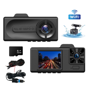 ELSECHO 1080P 3채널 블랙박스 170도 광각촬용 야간감시 순환 녹화 내외부 자동차 블랙박스 와이파이 연결