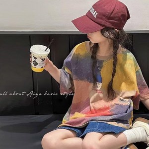 여름 주니어 아동 오버핏 파스텔나염 반팔티