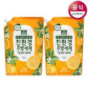 퐁퐁 친환경 주방세제 오렌지 리필, 2개, 1.2L