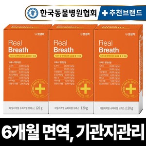 펫생각 리얼 브레스 반려견 강아지 기관지 영양제 협착증 기침 면역력 호흡기 켁켁거림 거위소리 120g, 3개, 호흡기/기관지