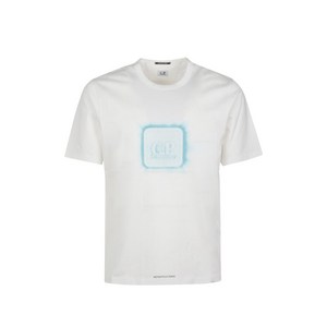 C.P.컴퍼니 로고 프린트 크루 넥 티셔츠, 화이트계열, Standard XL