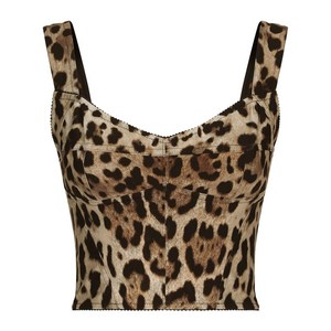 돌체앤가바나 킴 돌체앤가바나 레오파드 프린트 크롭 보디스 탑, 베이지계열+브라운계열, Italy 36(KR 33)