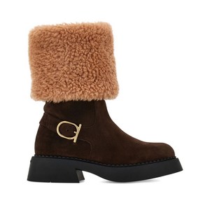 페라가모 버클 디테일 앵클 부츠, US width 7.5C, 브라운계열+베이지계열