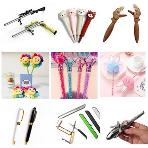 재밌는 특이한 볼펜 헬리콥터 젤펜 총모양 스나이퍼 공룡 모양 보석 비즈 볼펜 스퀴시 젤펜 초등학생 크리스마스 단체 선물, 투명케이스 폼폼젤펜(연핑크