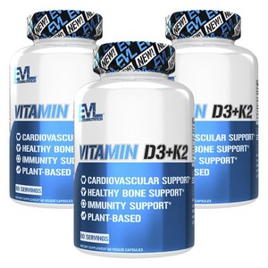 EVLUTIONNUTRITION 비타민 D3 + K2 베지 캡슐, 60정, 3개
