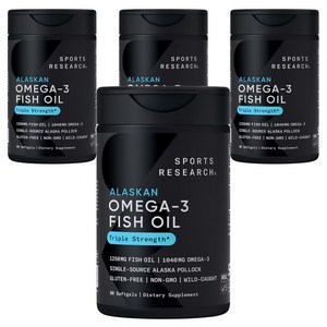 스포츠리서치 1040mg 오메가-3 피쉬 오일 트리플 스트렝스 소프트젤, 90정, 4개