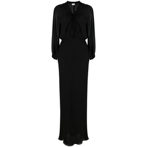 생로랑 시스루 패널 실크 맥시 드레스, 블랙계열, France 34(KR 44)