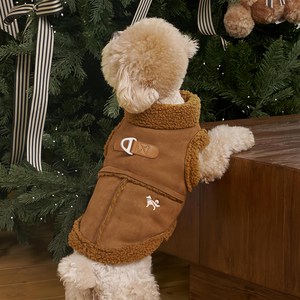 도그아이 강아지 스웨이드 무스탕 아우터, 브라운, S, 1개