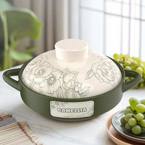 카멜리아 플라워 세라믹 냄비 양수 도자기 뚝배기 가정용 찜탕용 냄비 lyy0420250715, 24cm, 1개