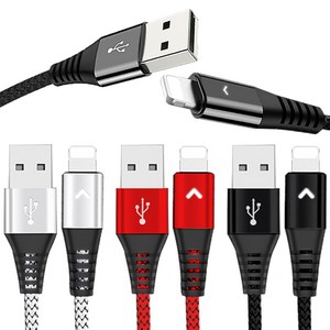 베리어 LED 아이폰 고속충전 케이블 혼합색 1.2m 3개입