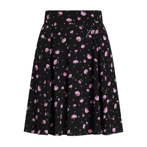 돌체앤가바나 플로럴 프린트 미니 스커트, 블랙계열+핑크계열, Italy 38(KR 33)