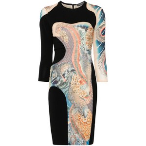 알렉산더맥퀸 재패니즈 스타일 프린트 미니 드레스, 블랙계열+베이지계열, Standard M(KR 66)