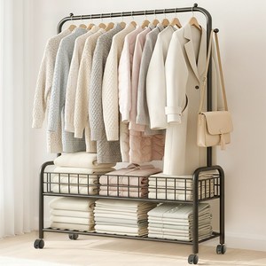FODOSS 2단 업그레이드 대용량 튼튼한 이동식 가정용 행거 바퀴 달린 이동식행거