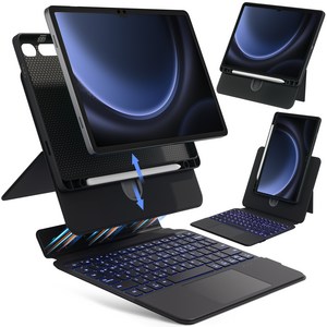 AITEWO 갤럭시 탭 호환 블루투스 키보드 케이스 분리형 매직키보드 360도회전 S펜 수납 한글각인 S9/10/FE/S10Lite 11인치 S9FE+/S9+/S10+ 12.4