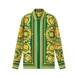 베르사체 바로코 프린트 실크 셔츠, 그린계열+골드계열, Italy 44(KR 77)