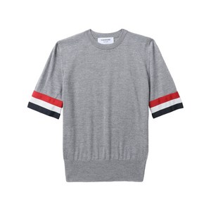 톰 브라운 RWB 커프스 파인 메리노 울 소재 티셔츠, 그레이계열, Italy 48(KR 99)