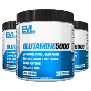 EVLUTIONNUTRITION 울트라 퓨어 글루타민 5000mg 언플레이버드, 300g, 3개