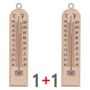 [대형 온도계 2개 묶음] (원목 온도계 B타입 대형 1P+1P) 벽걸이 나무 아날로그 실내 온도계 섭씨 화씨 막대형, 브라운