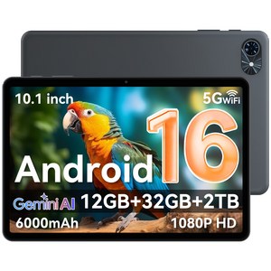 TABWEE 태블릿 12(3+9)GB+32GB 확장 6000mAh Android16 Gemini 10인치 HD+IPS디스플레이 Wi-Fi6 듀얼스피커 GMS인증 학습용 테블릿 pc