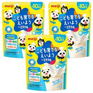 메이지 미라후루 어린이 키우는 영양 바닐라 밀크 풍미 분말음료 75g 10잔분 3개 아이간식 일본, 75g, 3개
