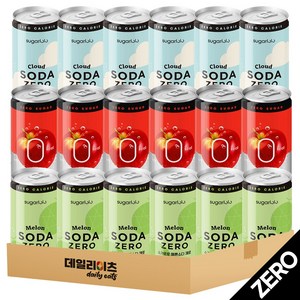 [데일리이츠] 슈가로로 스파클링 제로 탄산캔음료 3종 18캔 기획세트 (스파클링사과6 + 구름소다6 + 메론소다6), 1세트, 250ml
