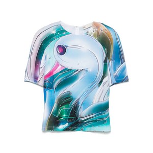 토리 버치 프린트 티셔츠, 블루계열+그린계열, US 8(KR L)