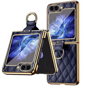 [23년형] LVEB Z플립5 퀼팅 메탈 핑거링 가죽 케이스