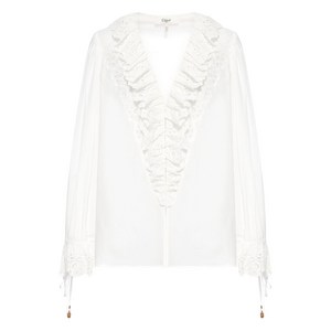 끌로에 브로드리 앙글레즈 러플 블라우스, 화이트계열, France 38(KR 66)