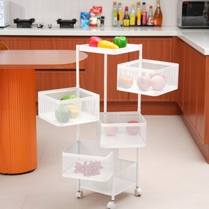 Eabei 이동식 트롤리 수납함 회전 철제 수납장 5단, 화이트, 1개