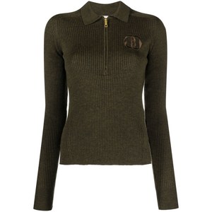 발리 로고 자수 골지 니트 탑