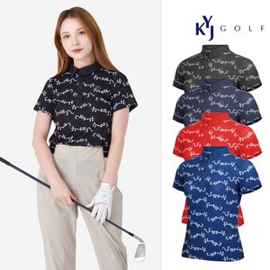 김영주골프 여성 레터링 패턴 티셔츠 K2MWSH1638