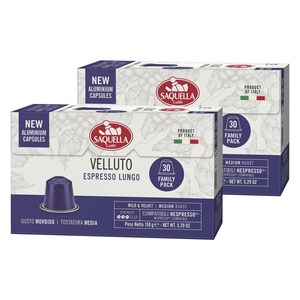 사켈라 네스프레소 호환 가능 벨루토 에스프레소 룽고 미디엄 로스트 캡슐 커피, 5g, 30개입, 2개