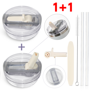 스탠리 텀블러 뚜껑 591mL/887mL/1180mL 스탠리 퀜처 프로투어 호환 진공 플립 빨대 뚜껑 탈부착 가능 세척 간편 세균방지 텀블러 액세서리 [1+1], 887ml, 아이보리, 2개