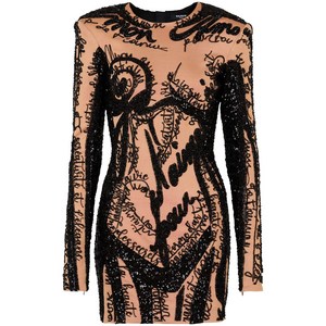 발망 자수 바디 모티프 미니 드레스