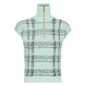 발망 플레이드 디테일 집업 탑, 그린계열+블랙계열, France 40(KR 66)