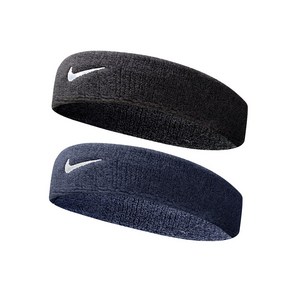 나이키 스우시 클래식 헤어밴드 2P, 블랙+네이비, ONE SIZE, 1세트