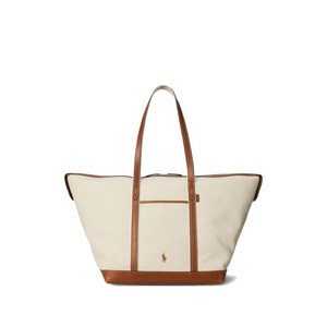 폴로랄프로렌 벨포트 레더 트리밍 캔버스 토트 백
