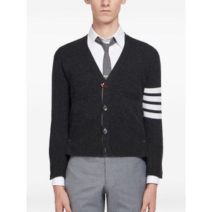 톰 브라운 미디엄 그레이 4-바 캐시미어 스트라이프 쇼트 브이넥 카디건, 그레이계열, Numeric 4(KR 110)