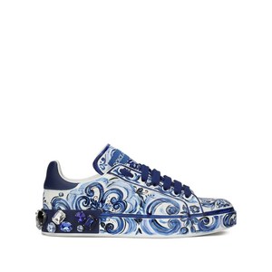 돌체앤가바나 포르토피노 마욜리카 프린트 레더 스니커즈