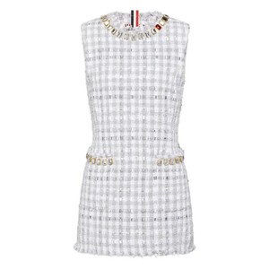 톰 브라운 스와로브스키 크리스털 깅엄 트위드 미니 드레스, 그레이계열+화이트계열, Italy 36(KR 33)